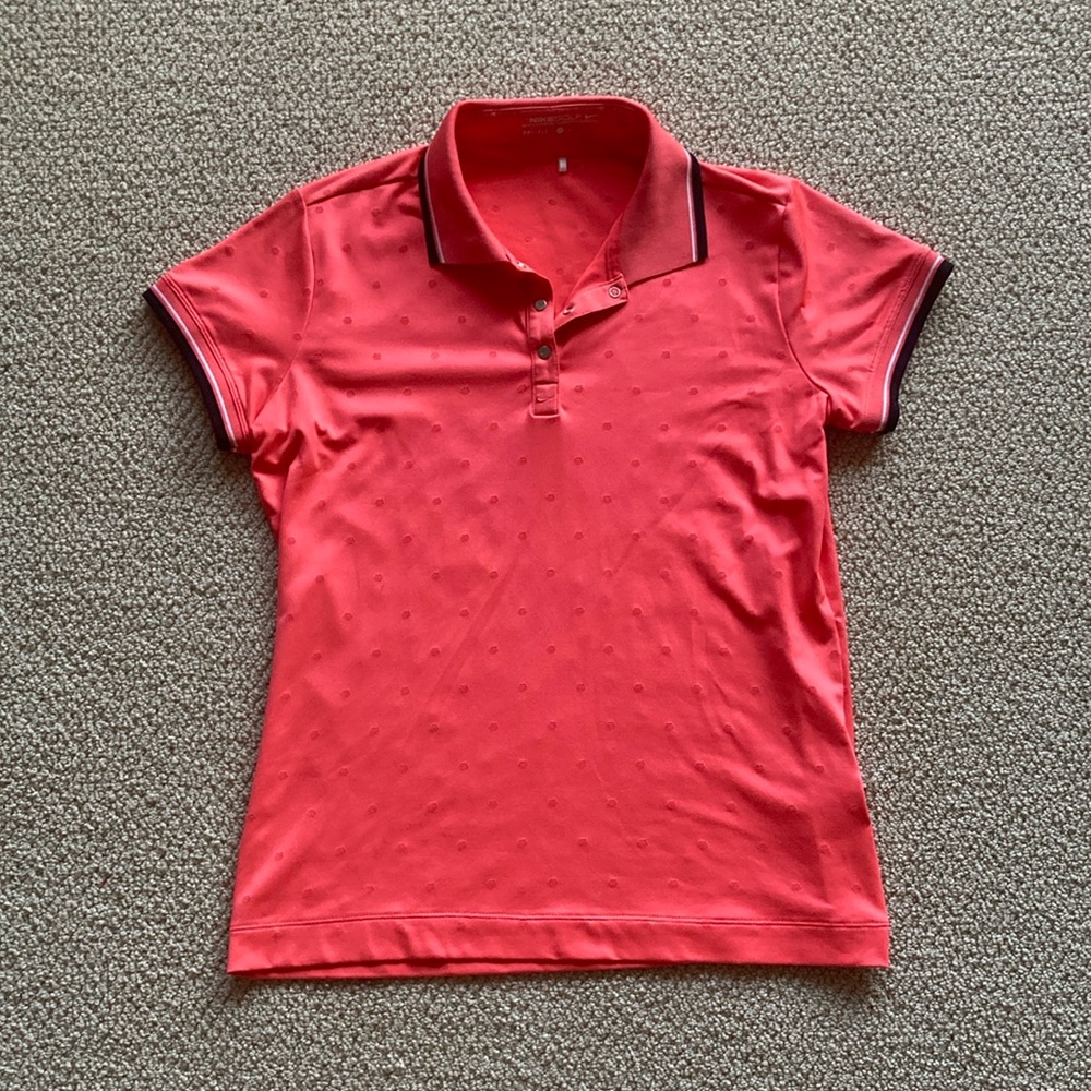 Nike Golf Dri-FIT Polo Shirt Coral Pink Size Medium Like New Dots Vented Pink